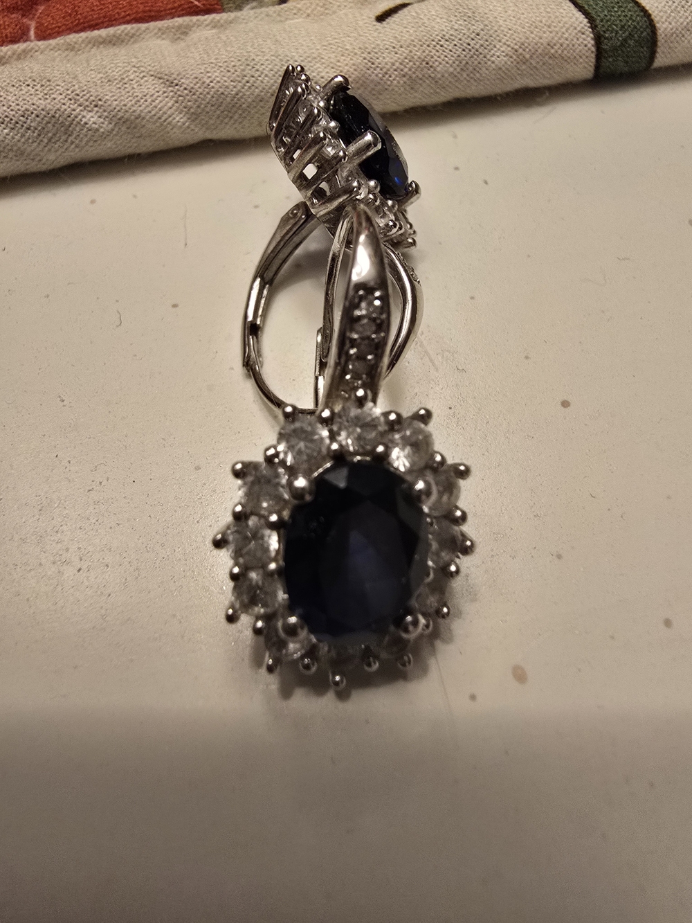 925 Sterling Silver Classic Sapphire Halo Drop Earrings
